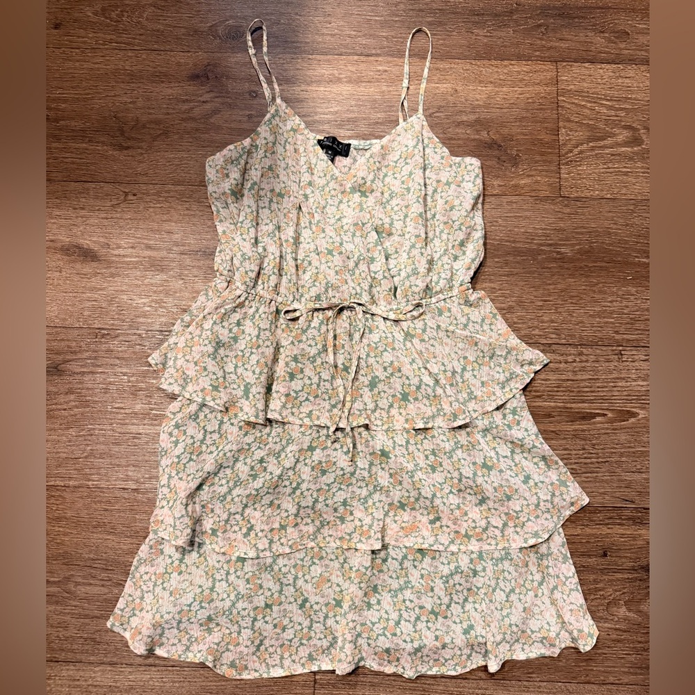 Trixxi Floral Layered Dress - Cream and Green
